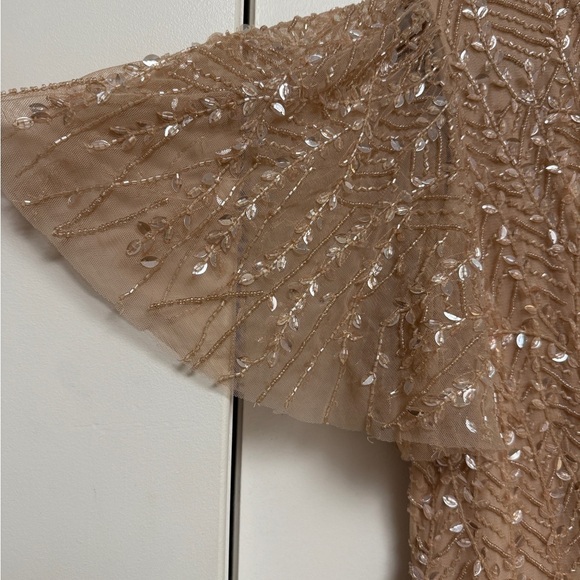 NWT | Mac Duggal 35109 Nude Pink Embellished Flutter Sleeve Gown Size 10 - Picture 10 of 13